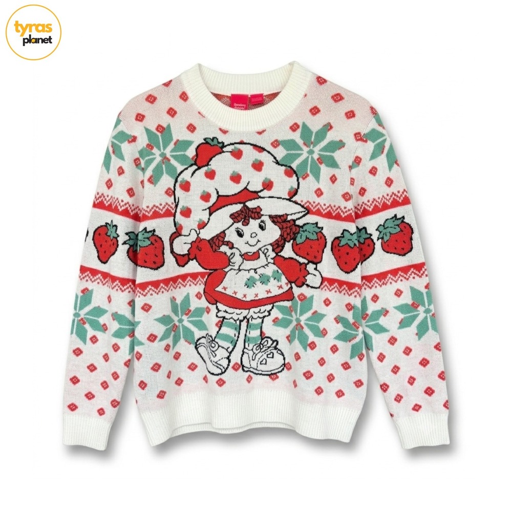 Strawberry Shortcake Sweater Womens S/M White Mad Engine Ugly Christmas